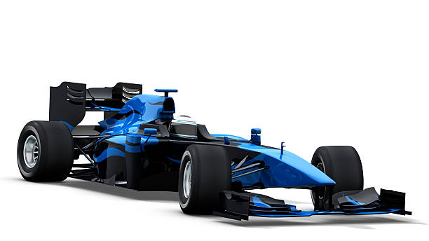 istock A blue and black race car against a white background 95815996