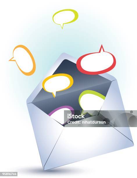 Ilustración de Abierto Con Burbujas De Discurso De Envoltura y más Vectores Libres de Derechos de Carta - Documento - Carta - Documento, Color - Tipo de imagen, Comunicación