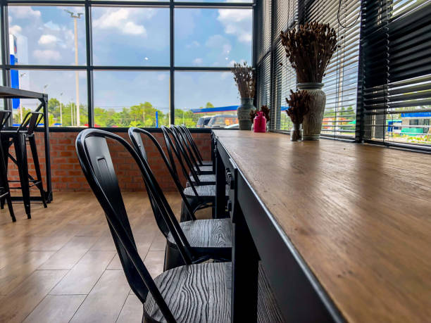 istock Wood table top cafe,restaurant background 958169174