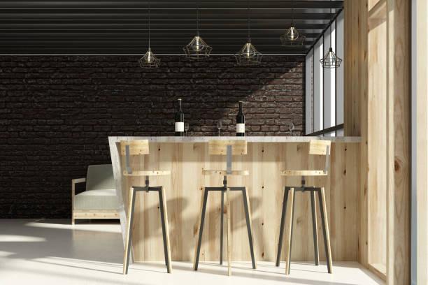 istock Wooden brick loft interior with furniture 958176882