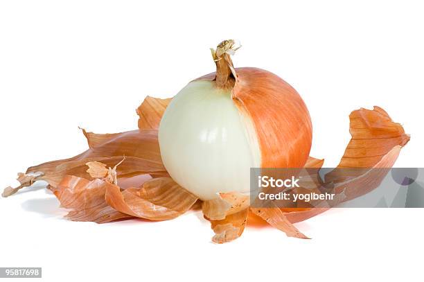 Onion Half Peeled Stock Photo - Download Image Now - Onion, Peeling Food, White Background