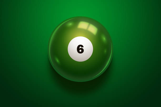 istock Black realistic billiard eight ball on green table. 958180442