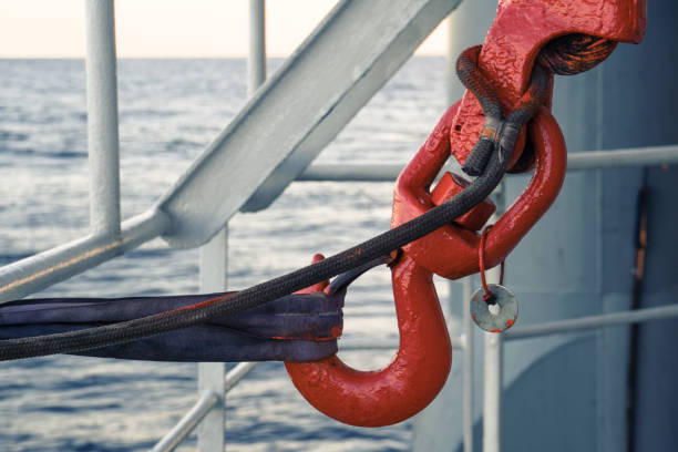 istock Offshore crane hook is secured for sea passage. 958180510