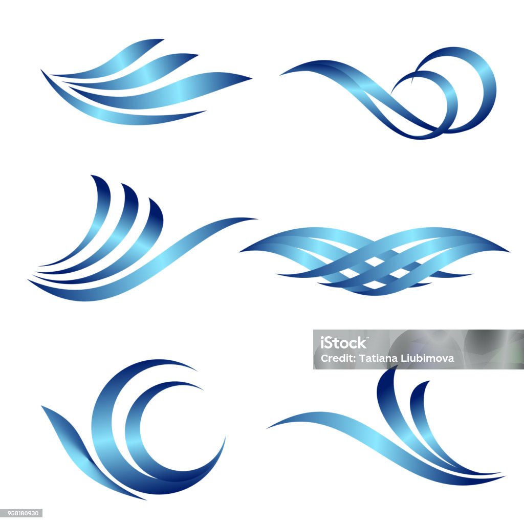 青い水の波、抽象的なベクトル イラストのセットします。 - ロゴマークのロイヤリティフリーベクトルアート