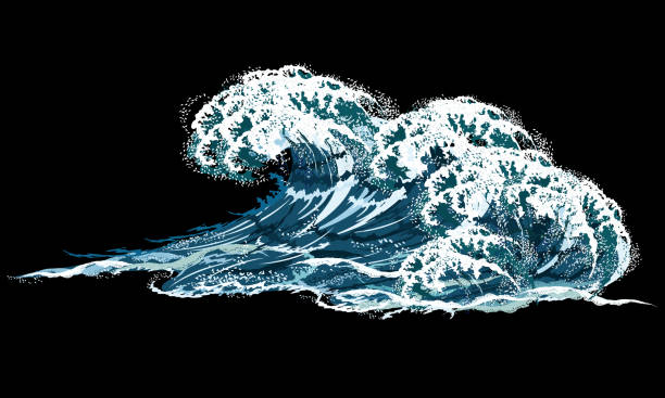 ilustrações, clipart, desenhos animados e ícones de onda do mar, ilustração vetorial realista isolada no fundo preto. - seascape