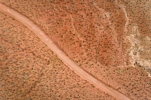 desert road in Moab area, Utah - aerial view