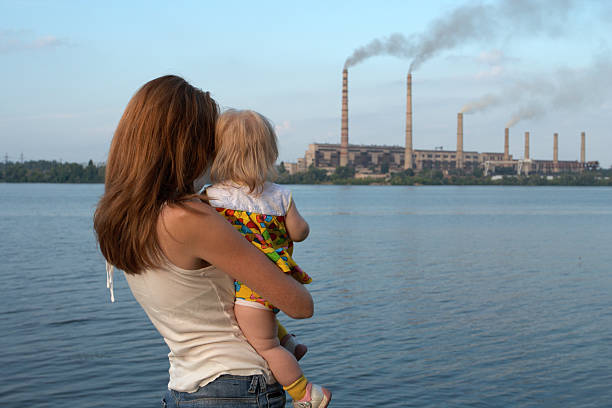 blick auf den kamin-stängel - luftverschmutzung stock-fotos und bilder