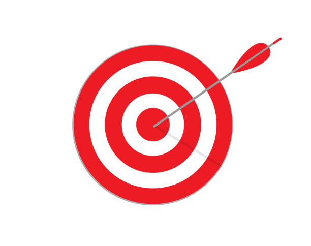 illustrazioni stock, clip art, cartoni animati e icone di tendenza di freccia che colpisce il bersaglio. concetto di business. - target dartboard bulls eye dart