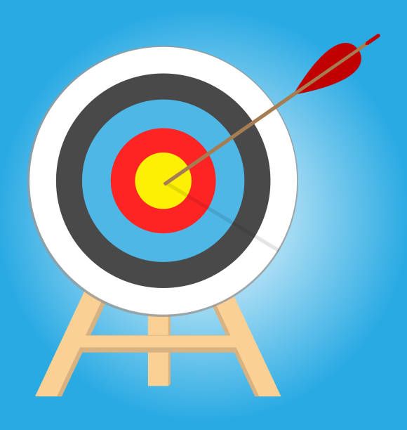illustrations, cliparts, dessins animés et icônes de cible de frappe flèche. concept d’affaires. - marketing target bulls eye arrow