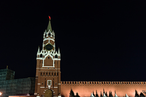 Russia. Moscow. Moscow Kremlin on a clear night.