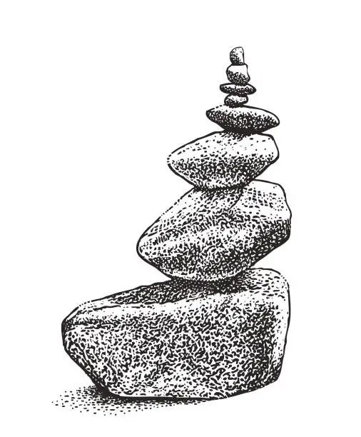 Vector illustration of Rock cairn from the Eagle River in Avon, Colorado.
