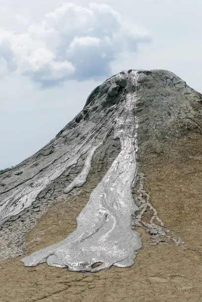 Photo of mud volcano cone in the mud volcanoes reserve near berca village buzau county romania