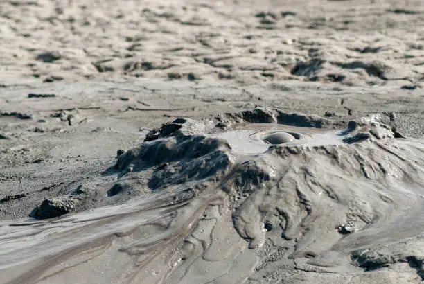 Photo of spectacular eruptions of mud volcanoes caused by methane in vulcanii noroiosi near berca village buzau county romania