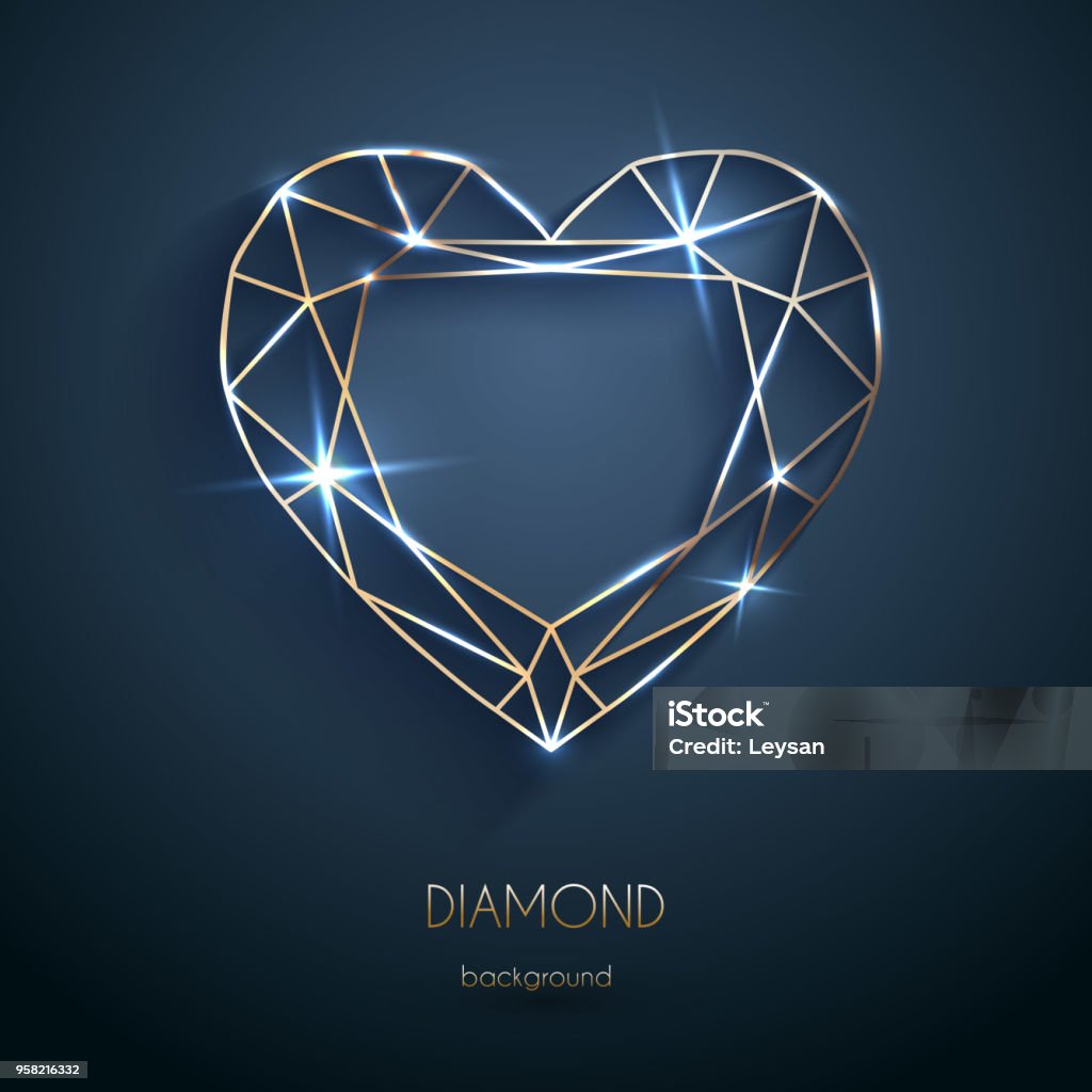 Abstract luxury template with golden heart-shaped diamond outline - eps10 vector Heart Shape stock vector