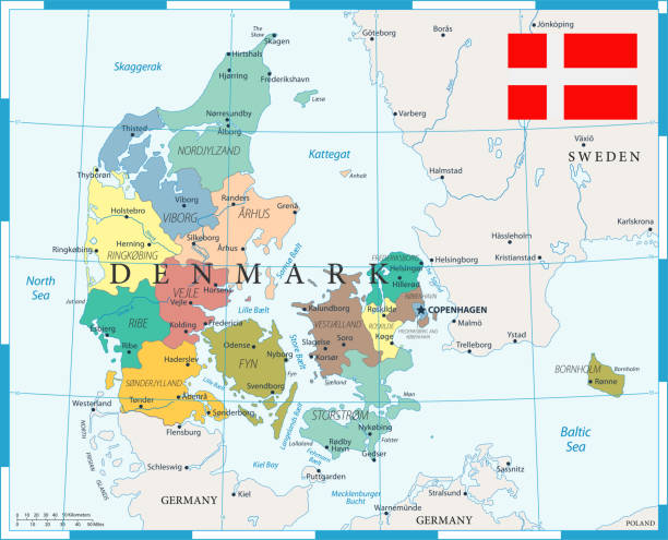 27 - Denmark - Color1 10 Map of Denmark - Vector illustration aalborg stock illustrations