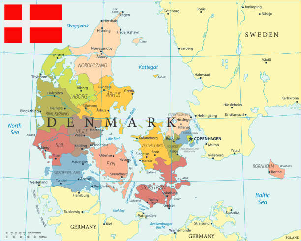 28 - Denmark - Color2 10 Map of Denmark - Vector illustration aalborg stock illustrations
