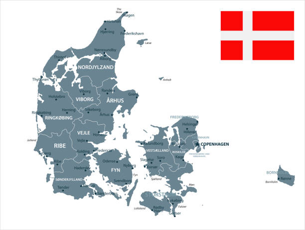 30 - Denmark - Grayscale Isolated 10 Map of Denmark - Vector illustration aalborg stock illustrations