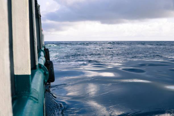 istock View from ship or vessel deck to open sea - heavy duty work at sea 958252656