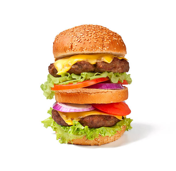 grande double cheeseburger - sesame bun american culture cheddar imagens e fotografias de stock