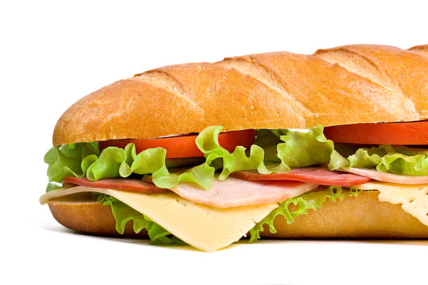 半袖ロングバゲットのサンドイッチ - sandwich turkey cold meat ストックフォトと画像