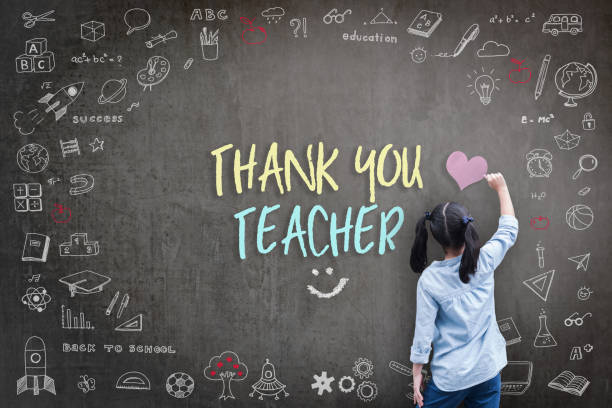 Thank You Teacher greeting for World teacher's day concept with school student back view drawing doodle of of learning education graphic freehand illustration icon on black Thank You Teacher greeting for World teacher's day concept with school student back view drawing doodle of of learning education graphic freehand illustration icon on black pastel crayon photos stock pictures, royalty-free photos & images