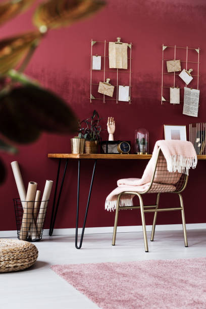 istock Feminish pink home office interior 958260688