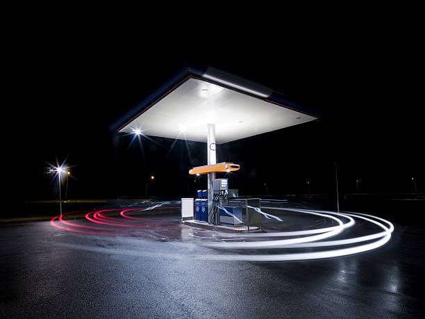 istock Petrol station at night 95826684