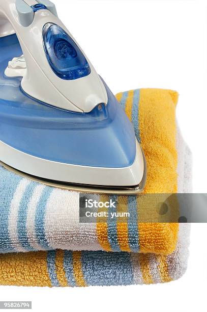 Iron On Towel Stock Photo - Download Image Now - Appliance, Blue, Button - Sewing Item