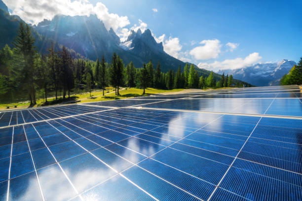 istock Solar cell panel in country mountain landscape. 958279480