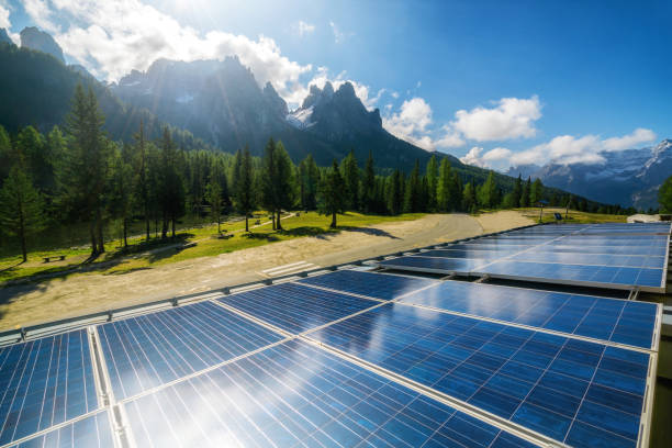 istock Solar cell panel in country mountain landscape. 958279490