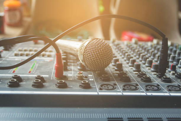 istock The microphone on the audio mixer. 958280434