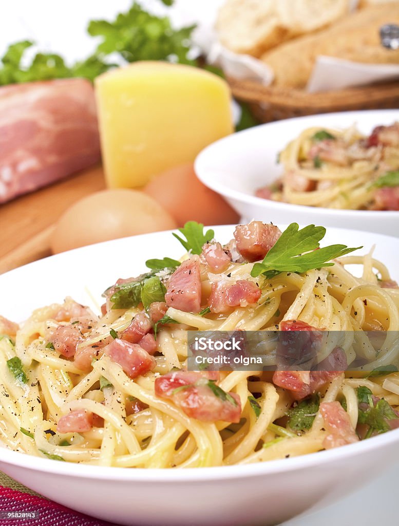 spaghetti carbonara  Animal Egg Stock Photo