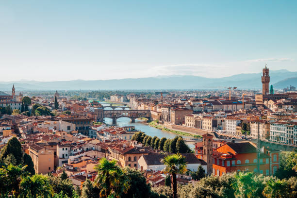View of Florence cityspace from Piazzale Michelangelo in Italy stock photo