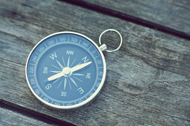 istock Compass on old wooden table background, journey planning concept, vintage tone 958295078