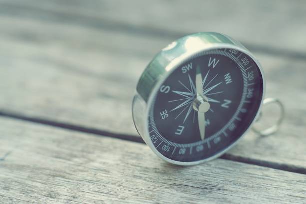 istock Compass on old wooden table background, journey planning concept, vintage tone 958295138