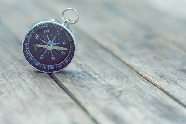 istock Compass on old wooden table background, journey planning concept, vintage tone 958295760
