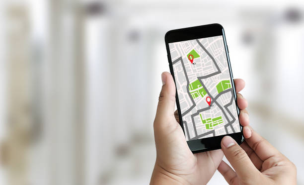 istock GPS Map to Route Destination network connection Location Street Map with GPS Icons  Navigation 958299992