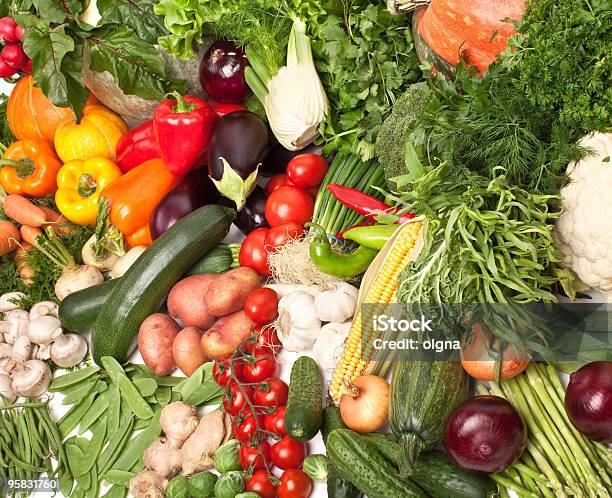 Large Pile Of Different Vegetables Stock Photo - Download Image Now - Carrot, Corn, Garlic