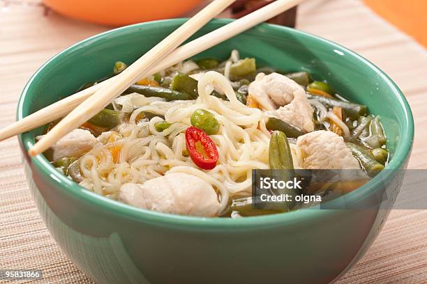 Sopa De Pollo Con Fideos Foto de stock y más banco de imágenes de Cocina vietnamita - Cocina vietnamita, Alimento, Blanco - Color