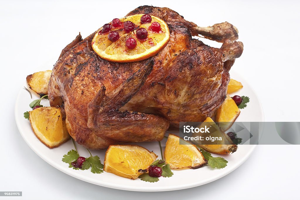 Poulet rôti pour les fêtes de fin d'année - Photo de Fond blanc libre de droits