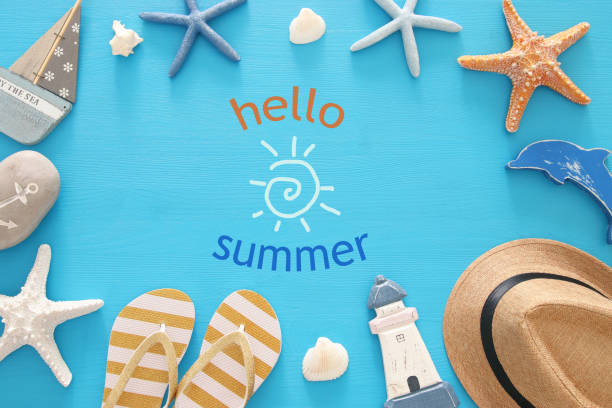 istock nautical, vacation and travel image with sea life style objects. Top view. 958330450