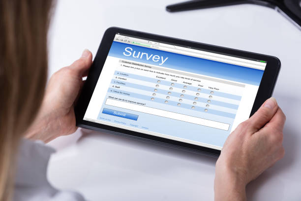 istock Person Filling Online Survey Form On Digital Tablet 958332844