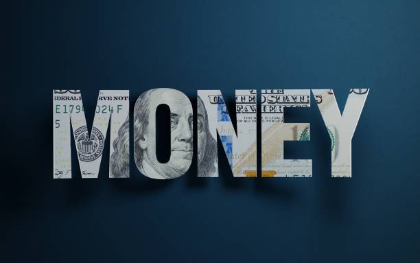 istock Monet Text Textured With One Hundred American Dollar Banknote On Blue Background 958335806