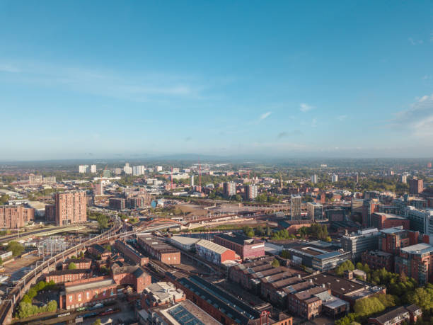 istock Manchester City Centre Drone Aerial View Above Building Work Skyline Construction Blue Sky Summer Beetham Tower Deansgate 958336084