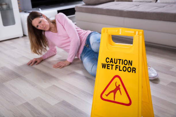 istock Woman Falling Near Caution Sign At Home 958336094