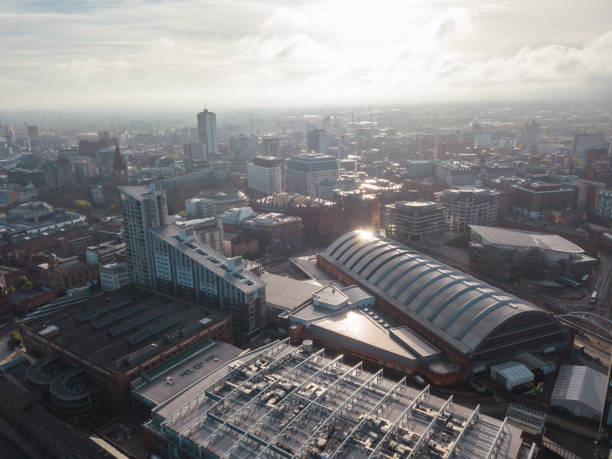 istock Manchester City Centre Drone Aerial View Above Building Work Skyline Construction Blue Sky Summer Beetham Tower Deansgate 958336236