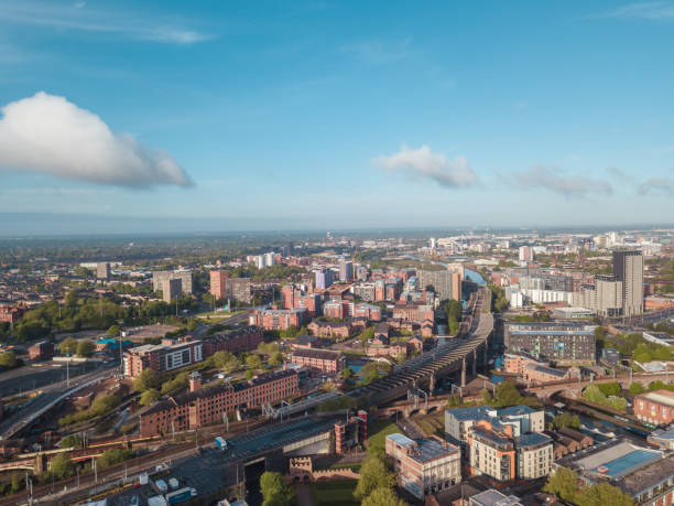 istock Manchester City Centre Drone Aerial View Above Building Work Skyline Construction Blue Sky Summer Beetham Tower Deansgate 958336286