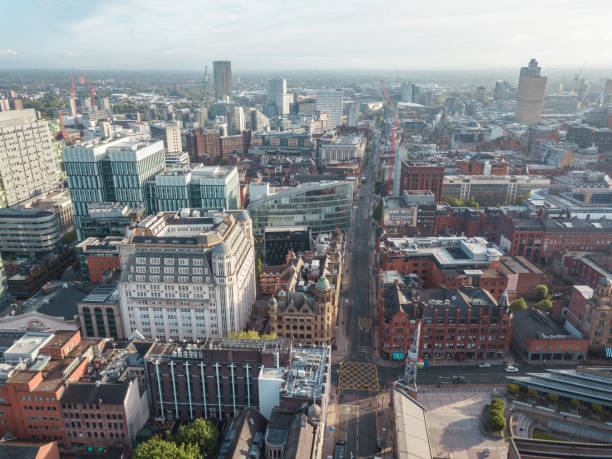 istock Manchester City Centre Drone Aerial View Above Building Work Skyline Construction Blue Sky Summer Beetham Tower Deansgate 958336382