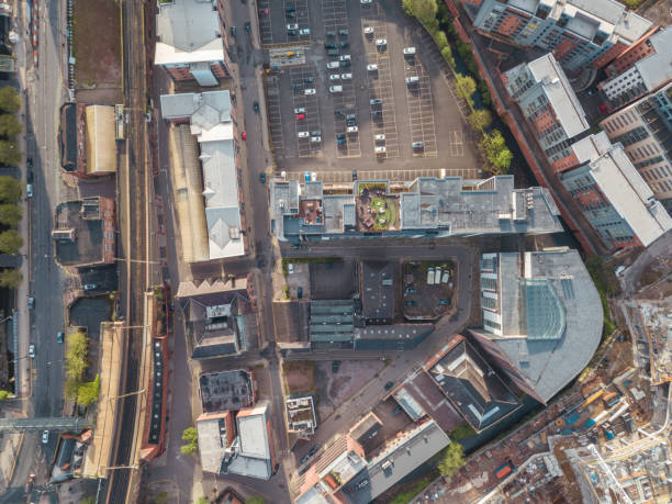 istock Manchester City Centre Drone Aerial View Above Building Work Skyline Construction Blue Sky Summer Beetham Tower Deansgate 958336480