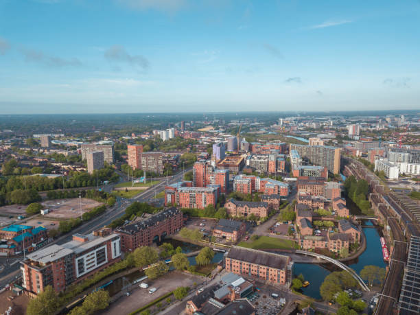 istock Manchester City Centre Drone Aerial View Above Building Work Skyline Construction Blue Sky Summer Beetham Tower Deansgate 958336506